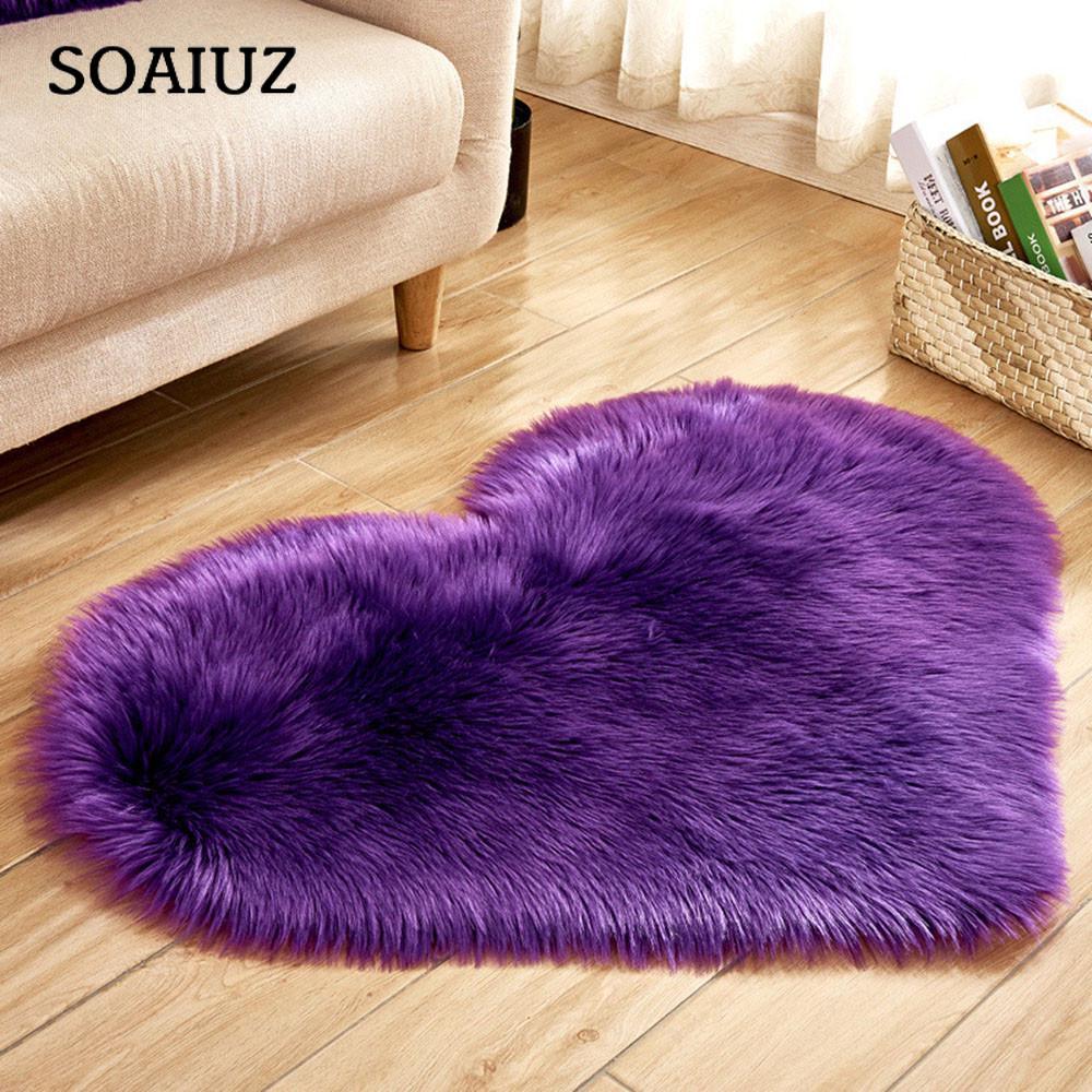 Leonard-Home Wool Imitation Sheepskin Rugs Faux Fur Non Slip Bedroom Shaggy Carpet Mats Winter