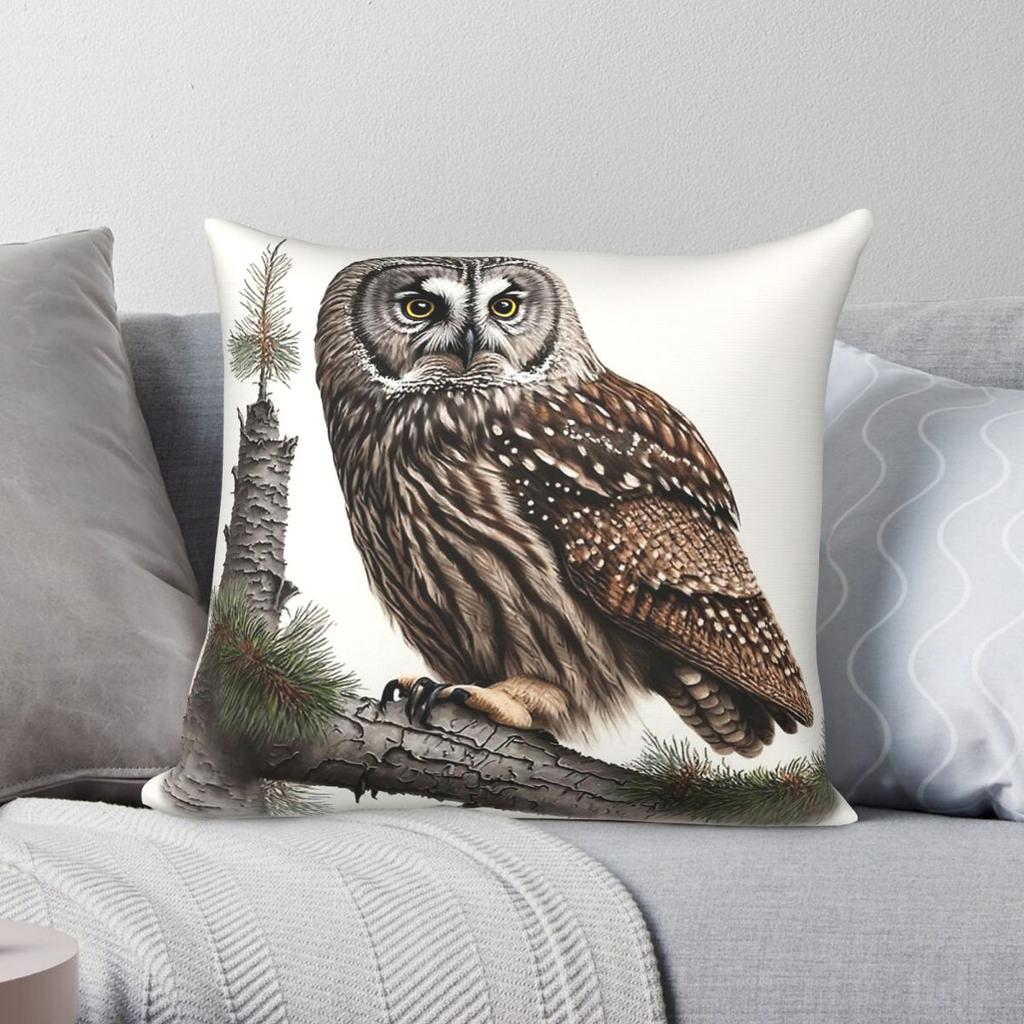 Boreal Owl Bird Square Pillowcase Polyester Linen Velvet Creative Zip Decorative Pillow Case Home Cushion Cover Wholesale