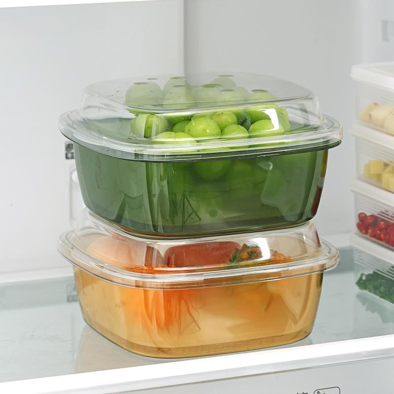 2 Layer Refrigerator Storage Box Vegetable Fruit Box Kitchen Drain Basket Food Multifunction Organizers with Lid Large Capacity