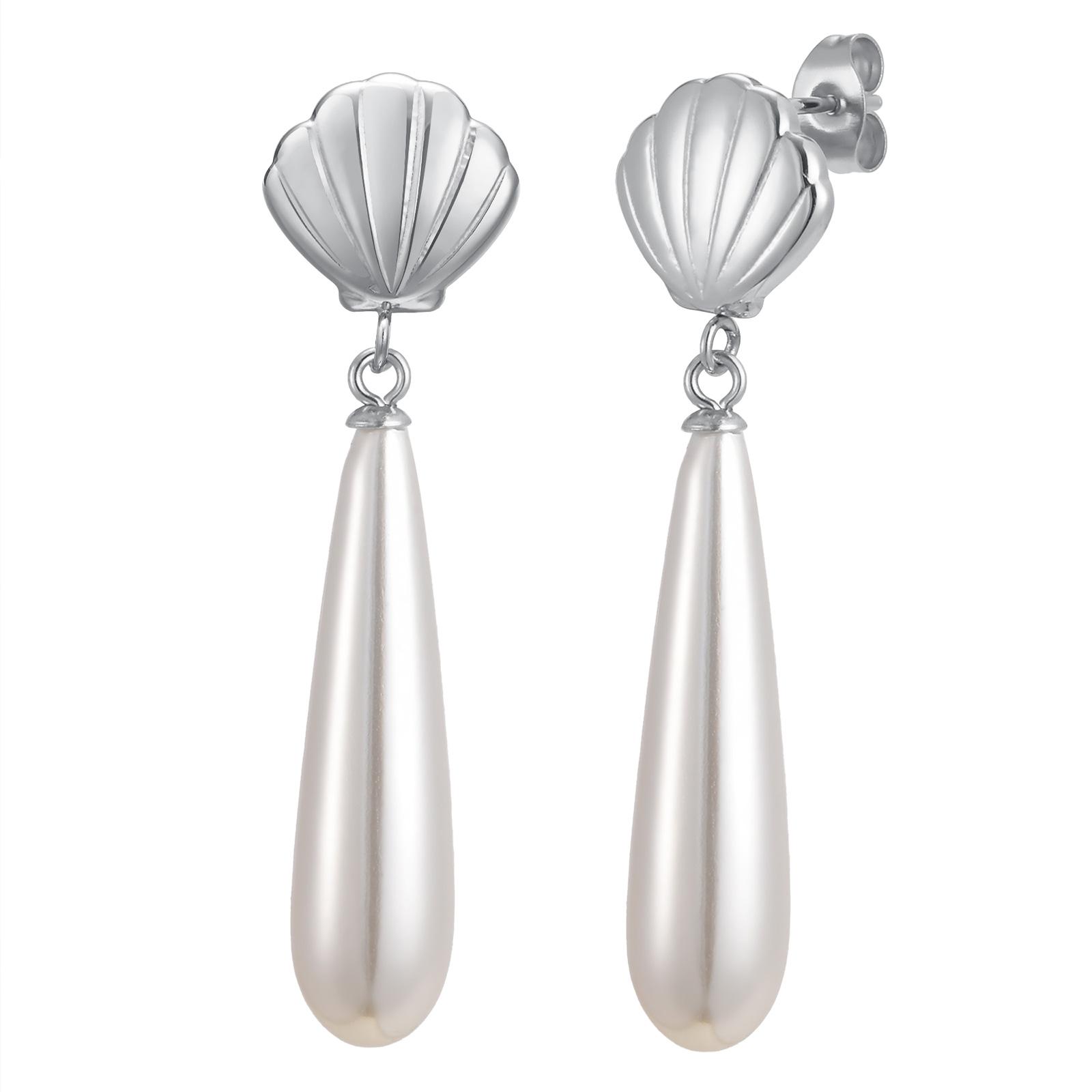 

Marine Style Shell Imitation Pearl Earrings for Women,Stainless Steel Water Drop Pendant Earrings,Beach Geometric Jewelry Gifts