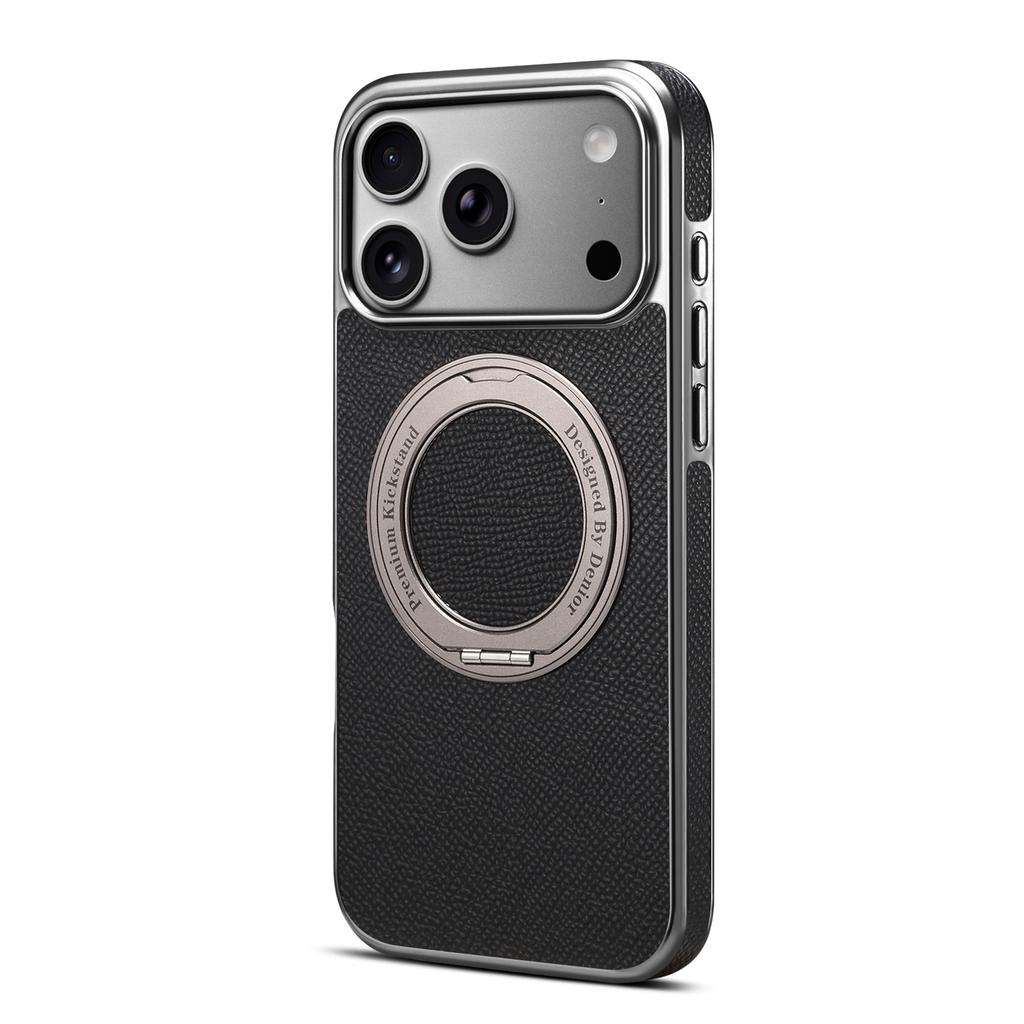 360 Rotating Magnetic Genuine Cowhide Leather Phone Case for iPhone 17 Pro Max 16 Plus 15 14 13 for Magsafe Kickstand Cover