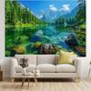 1 piece - Vibrant Italian Alps and clear lake background decoration - Lush green vegetation