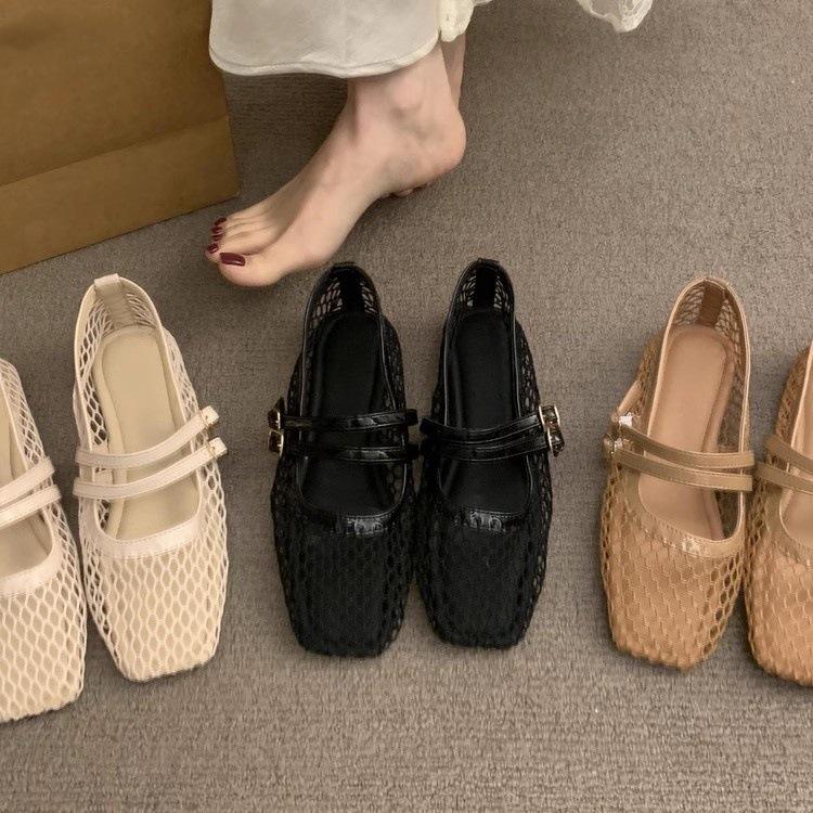 Niche Design Sense Hollow Breathable Mesh Mary Jane Shoes 2025 New Sandals Fairy Fairy Wind Fishing Net Single Shoes