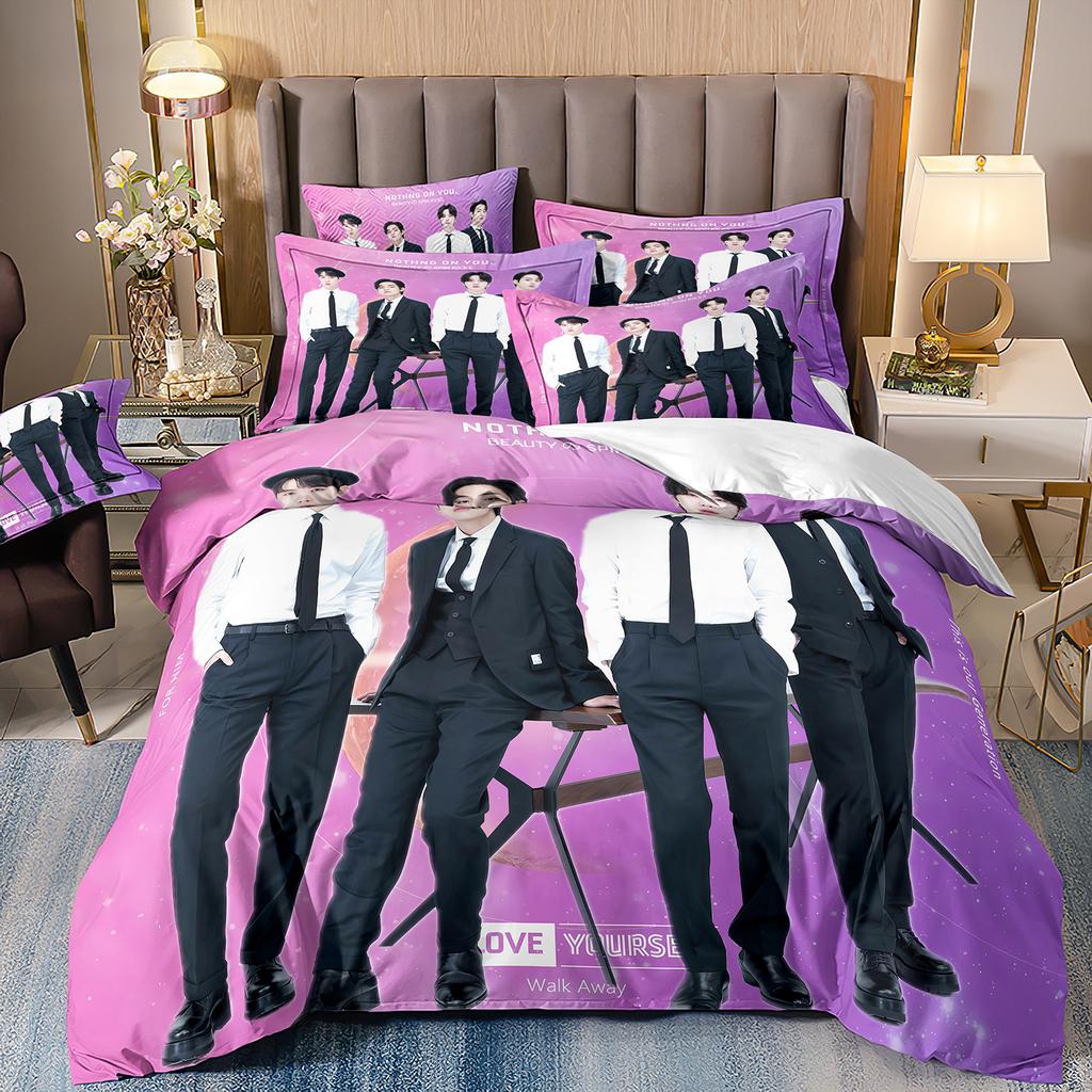 BTS Men's group Bedding Music Band All Season Twin Bedding Set 3 Piece Comforter Bed Duvet Cover Double King Bedding Set