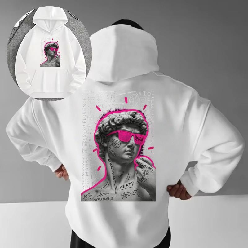 2025 Herbst und Winter Lässig Locker 100% Baumwolle Bedruckter Pullover Hoodie Klassisch David Kunstaufdruck Mode Sommer Herren Übergröße Y2K