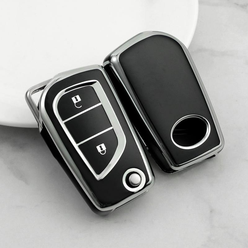 Premium Soft TPU Car Key Case Cover Shell for Toyota COROLLA Camry LEVIN REIZ Highlander RAV4 Fold Key Rings Keychain Bag