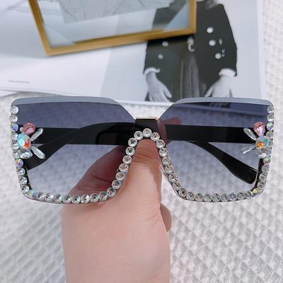 Integrated Sunglasses, Personalized Rimless Glasses, Large Frame One-Piece Diamond-Encrusted Sunglasses For Women