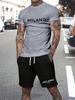 Herren Unifarben Buchstabendruck Sport T-Shirt Shorts Set Sommer Herren Kurzarm Oberteil Kordelzug Shorts 2-teiliges Set Übergröße 6XL