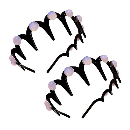 2Pcs Women Headband Faux Pearls Decor Anti-slip Teeth Hair Hoop Lightweight Elastic Hair Accessory Daily Wear