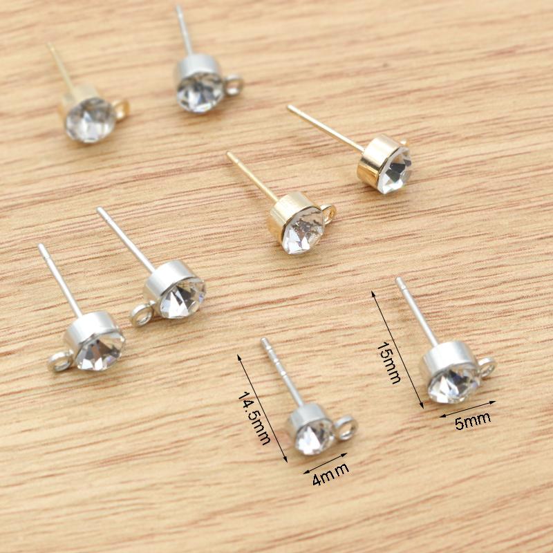 50pcs 4mm 5mm 6mm Rhinestone Pin Stud Earring Findings Basic Pins Stoppers Connector For DIY Jewelry Making Accessories Supplies