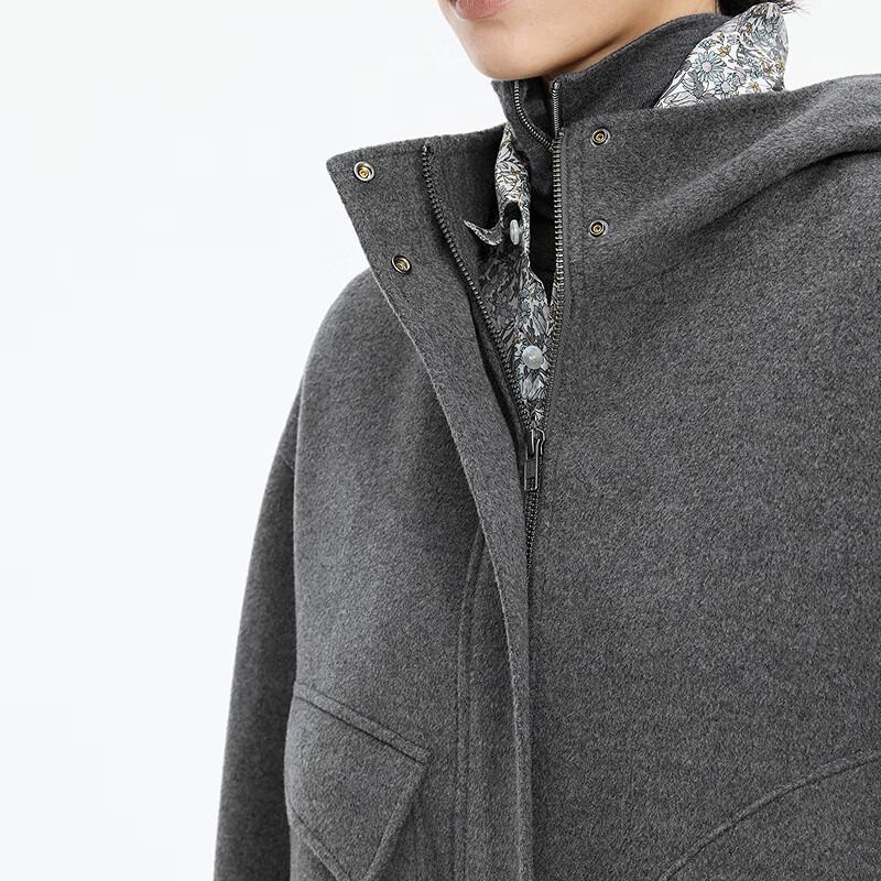 JNBY 2025 Winter Loose Hooded Wool Coat