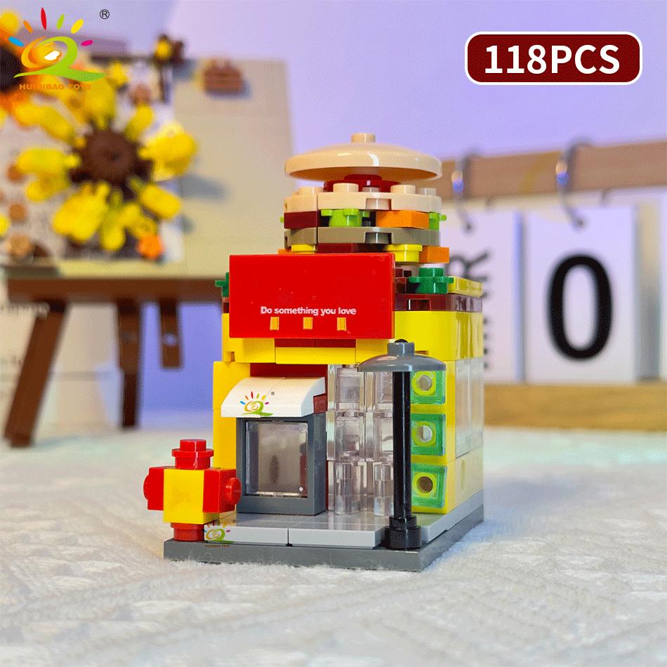 Non-Toxic Moc City Street View Mini Building Blocks Diy City Commercial Street Coffee Shop Puzzle Toys Home Ornaments Decoration
