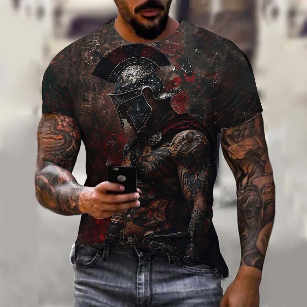 Spartan Warrior Pattern 3D Printed Men's T-shirt Summer Fashion Casual Street Wear Nostalgic Retro Style Short Sleeve Clothing
