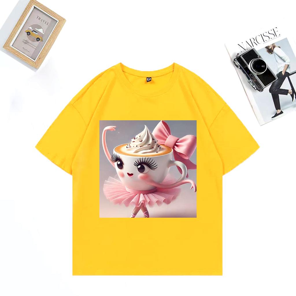 Ballerina Cappuccino Fashion Cotton TShirt Unisex WOMENs Hip Hop Streetwear Cute Tees Casual Short Sleeve Vintage Loose Tshirts