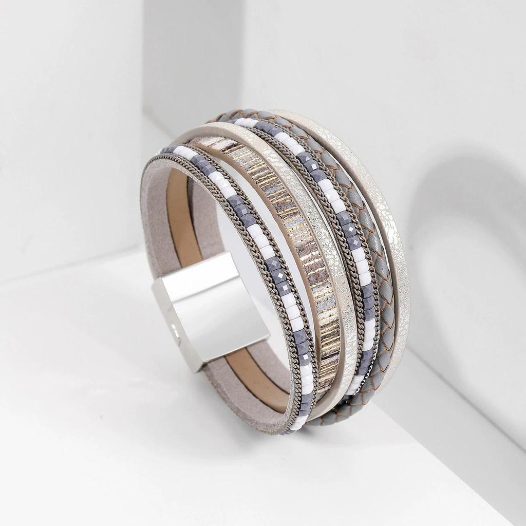 Multilayer Brown Leather Bracelet For Women Fashion Creative Bohemian Hand Woven Magnetic Clasp Bracelet