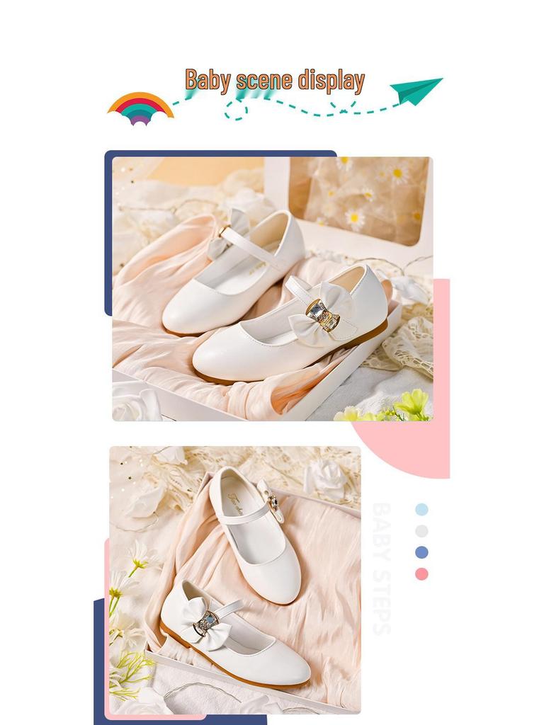Girls’ White Mary Jane Leather Dress Shoes - Ideal for School, Weddings, and Performances