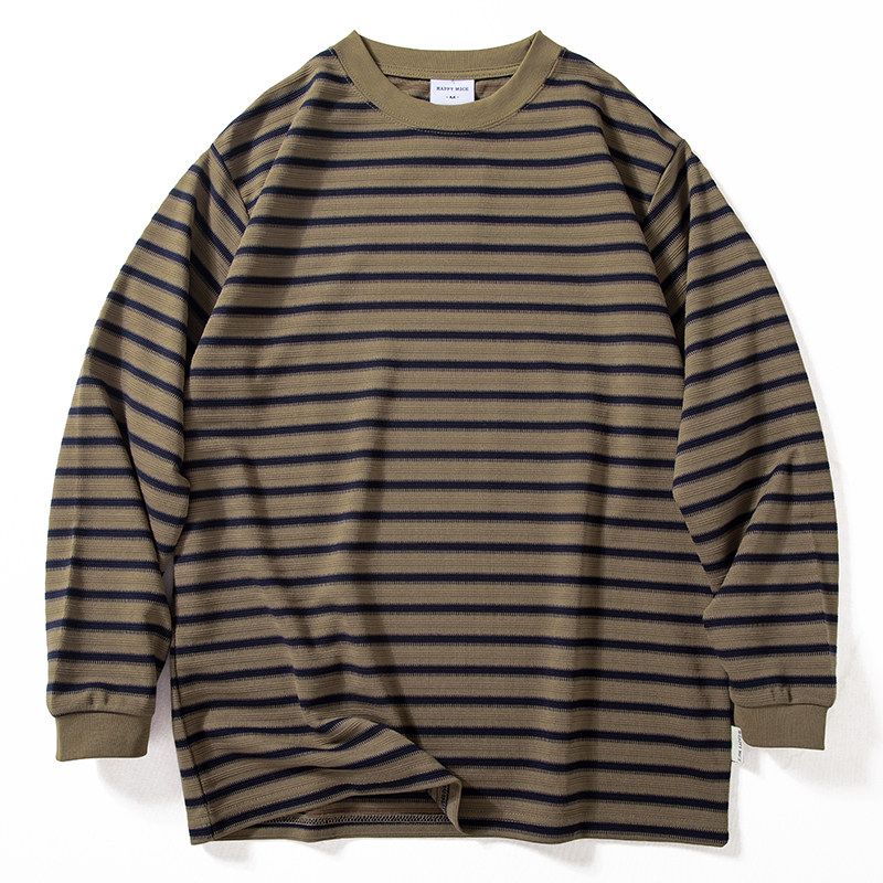 Long-Sleeved T-Shirt for Men, Autumn 2024 New Style, Loose-Fitting Base Shirt, Men's High Street Fashion Brand, Stylish Men's Striped Top