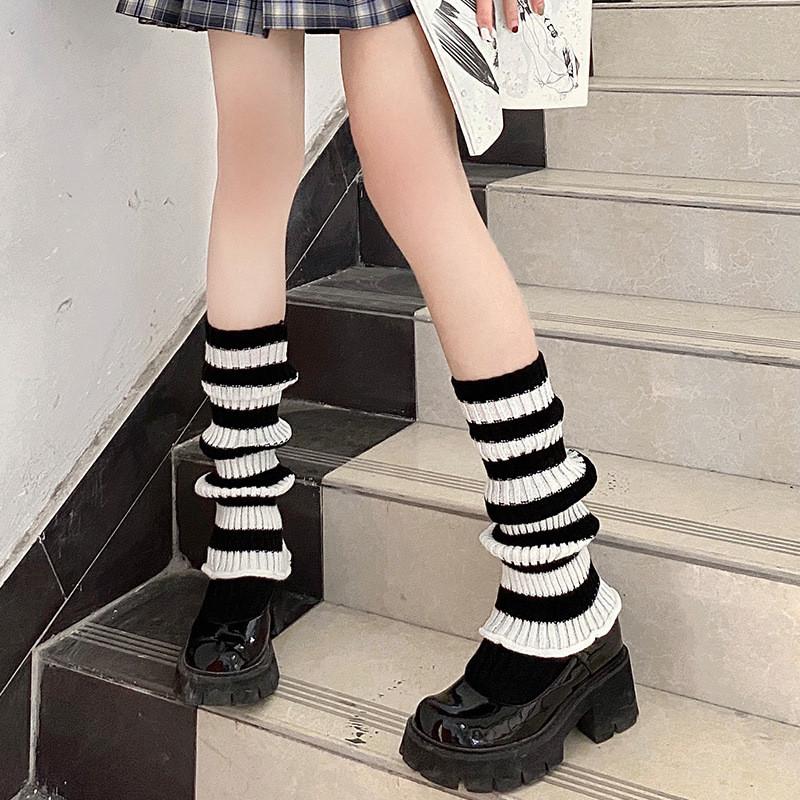40cm Knitted Leg Warmers Women Sweet Jk Lolita Gothic Striped Harajuku Style Y2k Candy Color Arm Ankle Warm Slouchy Leg Covers
