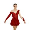 Womens Figure Skating Leotard Dress Ruffled Trim Rhinestones Tiered Chiffon Hem Skirt
