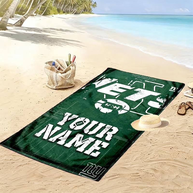Name Custom New york jets Print Beach Towel, Large Soft Quick Dry Towel for Beach Camping Swimming
