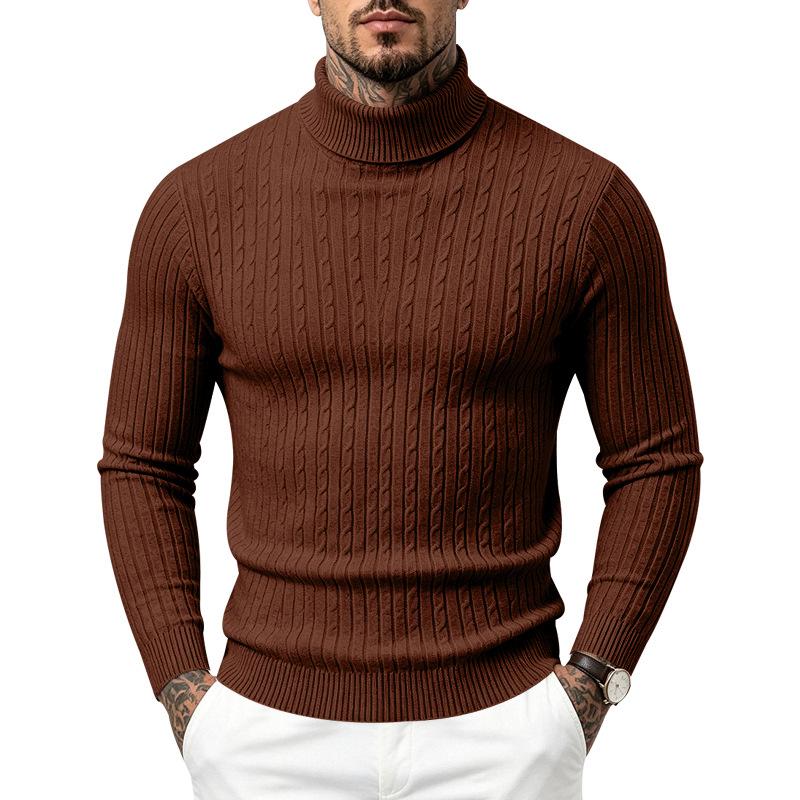 Men's Cable Knit Turtleneck Sweater, High Neck Long Sleeve Chunky Knit Pullover, Winter Casual Warm Knitwear for Men