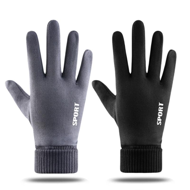 Suede Gloves Men's Winter Warm Fleece Extended Luo Kou Cycling Sports Touch Screen Women's Bicycle Gloves