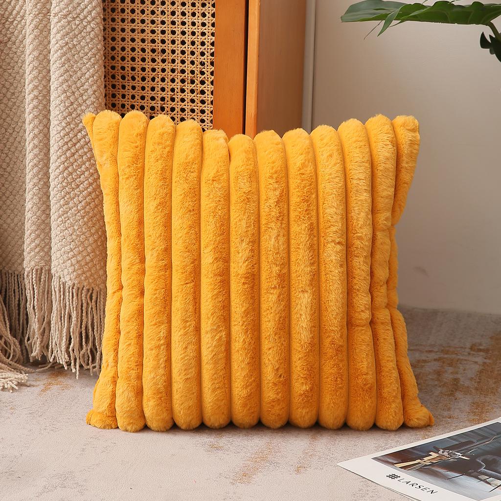 Solid Color Ins Style Imitation Rabbit Fur Pillow Plush Striped Three-dimensional Cushion Indoor Home Versatile Comfortable Sofa Cushion