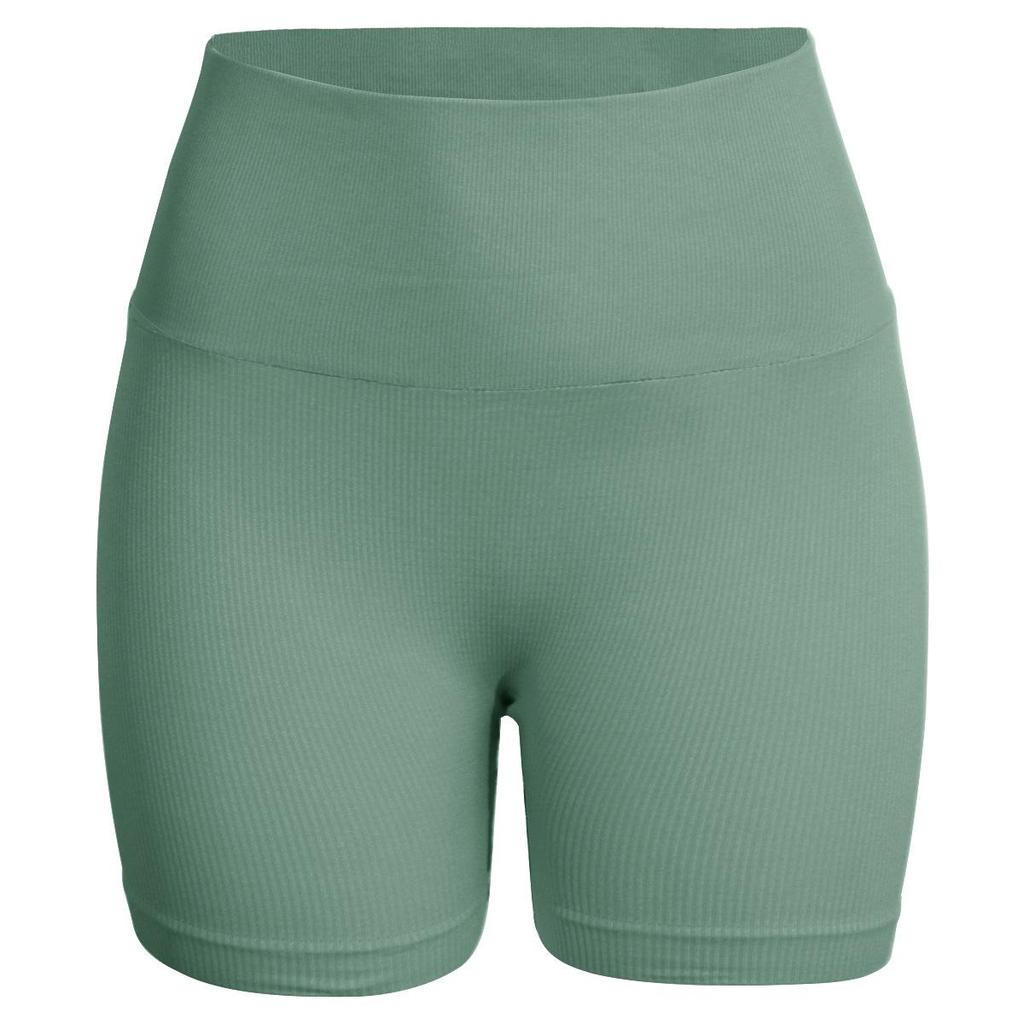 Seamless Ribbed Peach Lifting Yoga Shorts—Super Stretch Slimming Three-Quarter Pants for Running and Fitness
