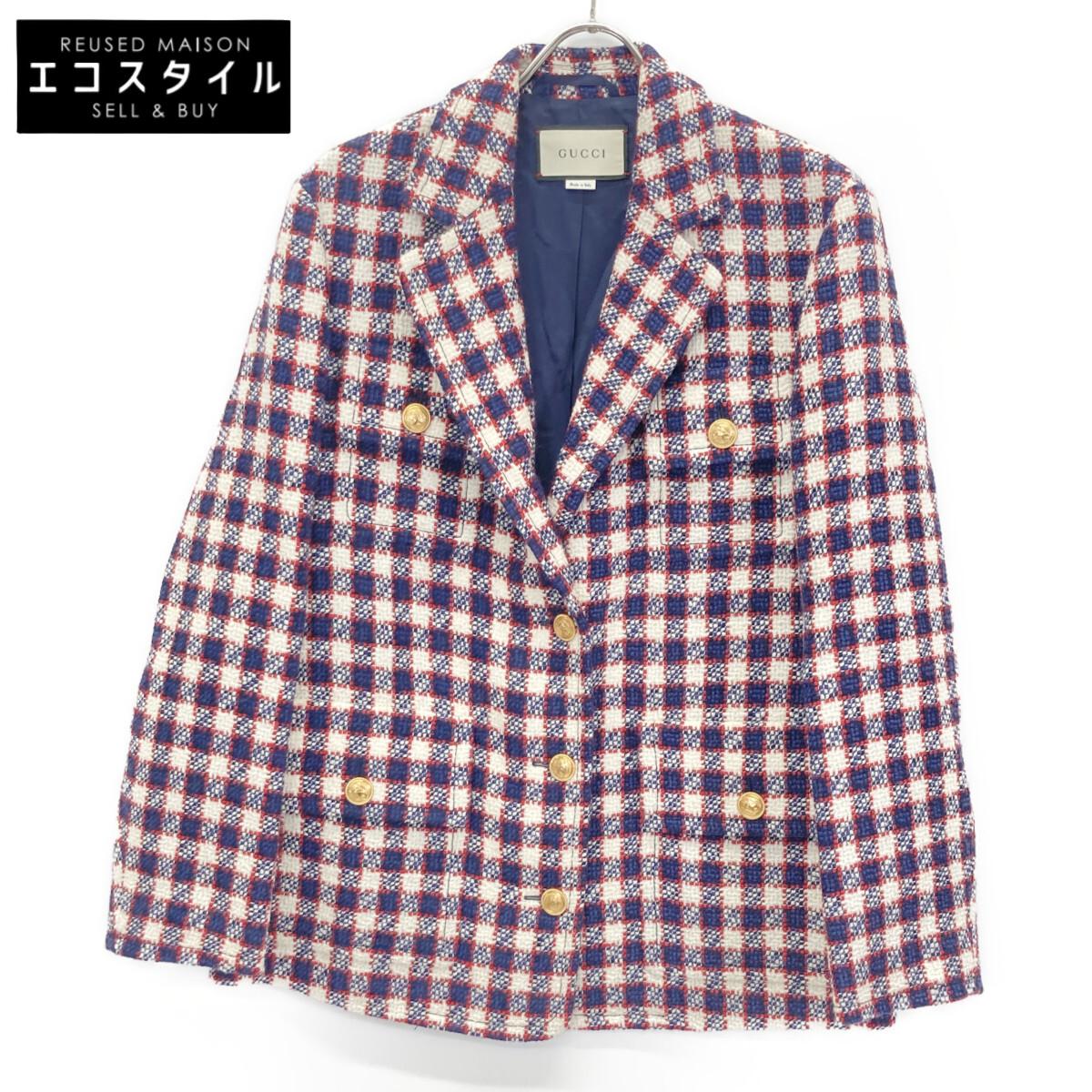 

GUCCI 569132 19 years Red x Navy x White Gold Button Single Tweet Jacket Jacket 38 Red x white x navyUsed