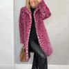 Cappotto da donna con revers, monopetto, stampa leopardata, finta pelliccia, lunghezza media