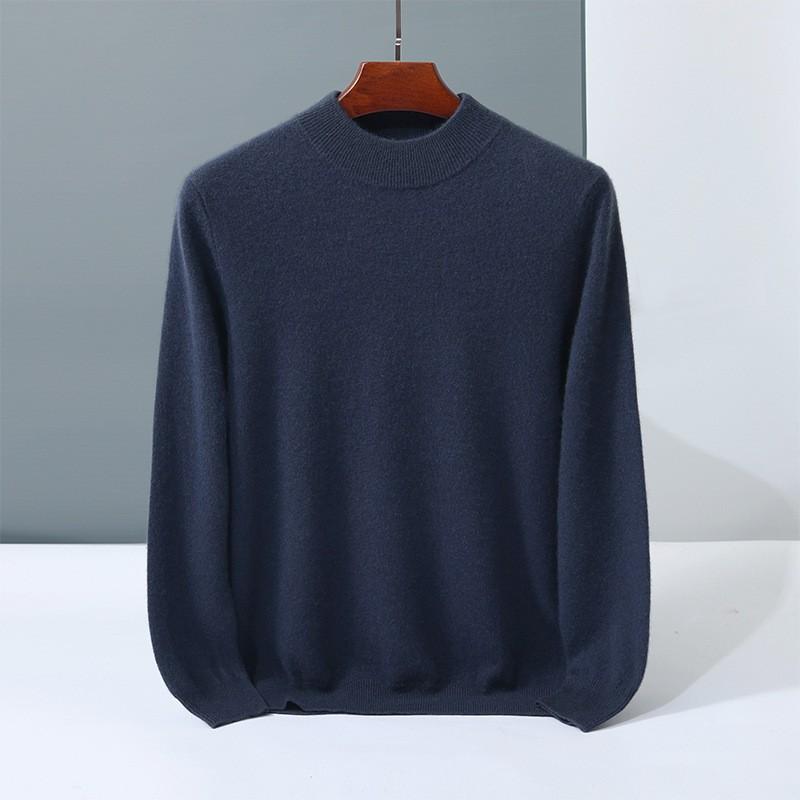Solid color simple cashmere sweater men's semi-turtleneck pullover new knitted cashmere