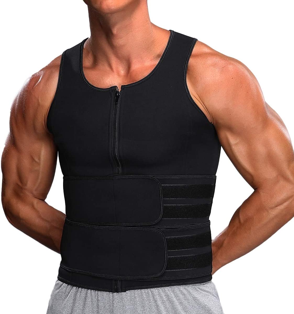Sauna Vest for Men With Waist Trainer Zipper Neoprene Sauna Sweat Suit Tank Top Workout Waist Trimmer Vest S чёрный