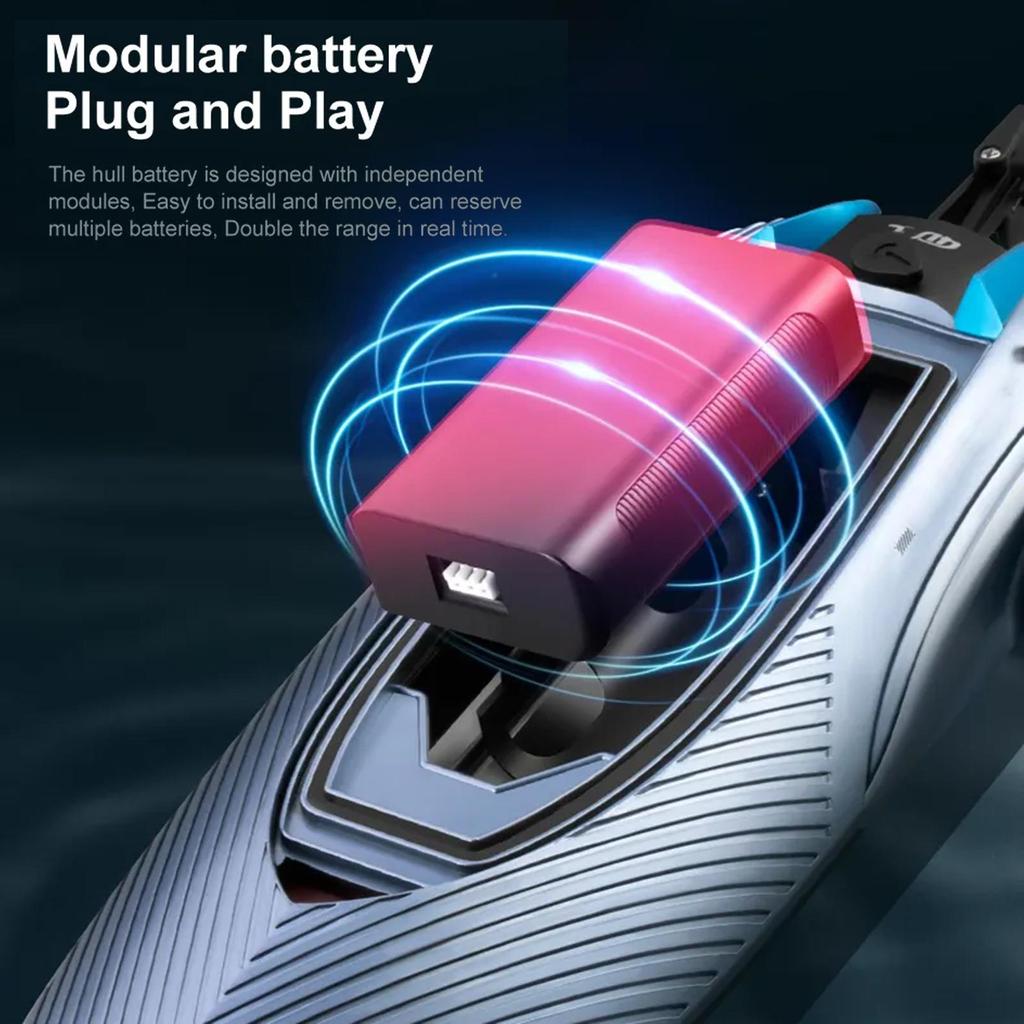 Remote Control Boat 2.4G 45km/h Remote Control Speedboat with Capsize Reset Function LED Light, High-Speed Electric Ship Toy for Kids Boys