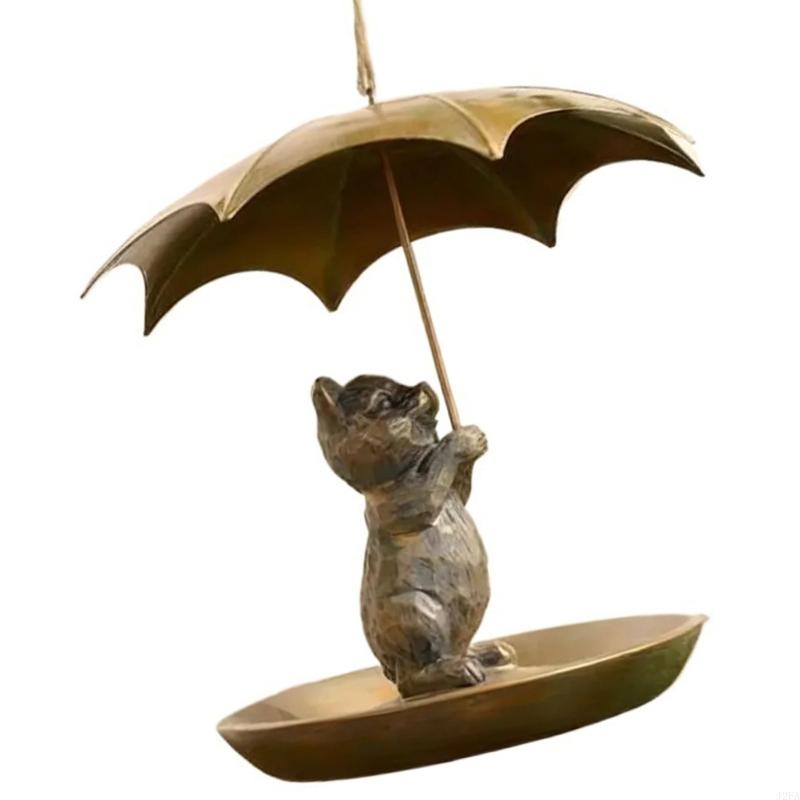 Rust Resistant Hanging Bird Feeder Animal Design With Umbrella Top Large Capacity Container For Backyard Wildlife