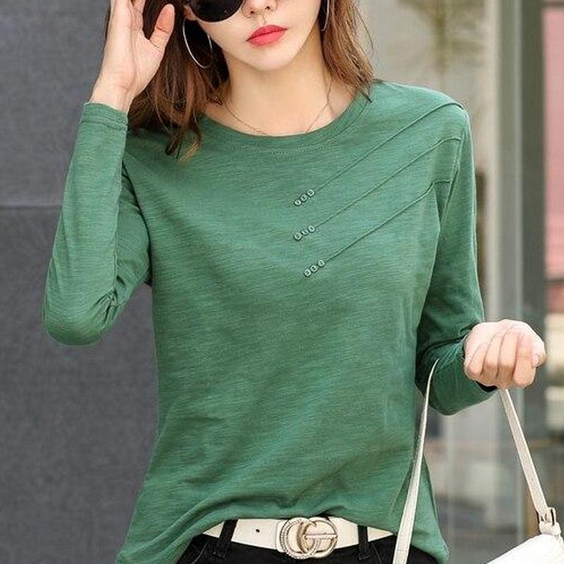 Ležérní móda Košile s dlouhým rukávem do "O" Dámské bavlněné tričko velké velikosti Podzimní Jednobarevné Volné Vhodné do kanceláře Lady Korejské oblečení 10800 1135