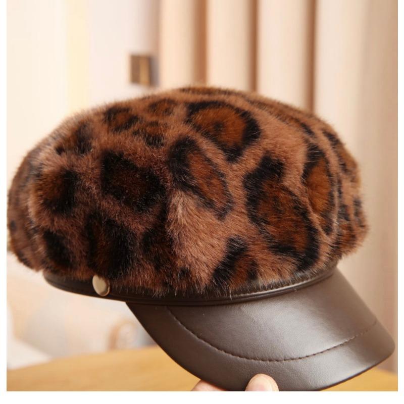 Women S Fashion Versatile Fleece Lined Leopard Print Beret Hat For Autumn Winter