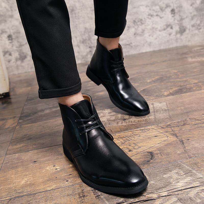 Brand Male Basic Boots Comfortable Men's Ankle Boots Casual Leather Shoes Leisure Walk High Top Shoes Lace-Up Botas