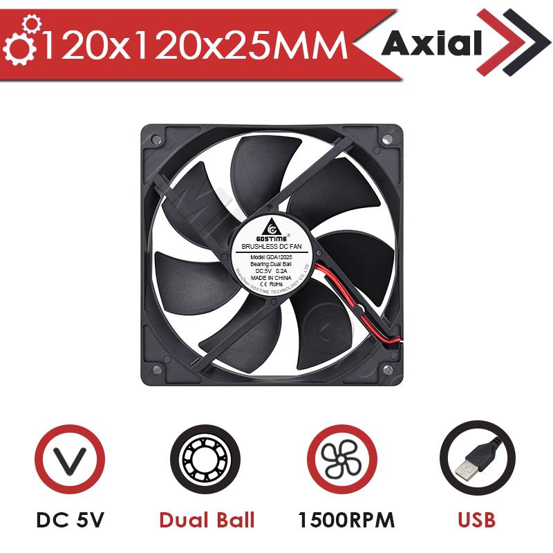 Gdstime PC Fan 120MM Cooling Fan 12025 24V 12V DC Brushless Axial Fan USB Computer Case Fan Dual Ball 48V 5V CPU Cooler PWM FG