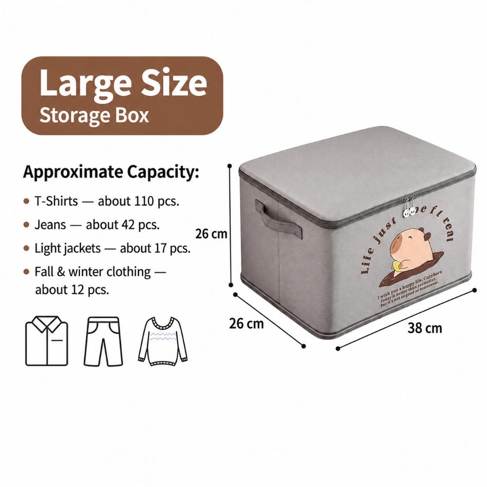 Foldable Clothes Storage Box With Zipper Lid Nonwoven Fabric Organizer Bin For Bedroom Wardrobe Travel Bedding And Daily Seasonal Items