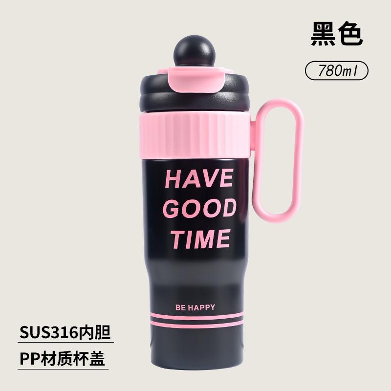 Water Bottle Cute Kitten Bingba Cup High Value Portable Thermos Cup Cup Cup Double Drink Straw Cup Cartoon Handle Cup
