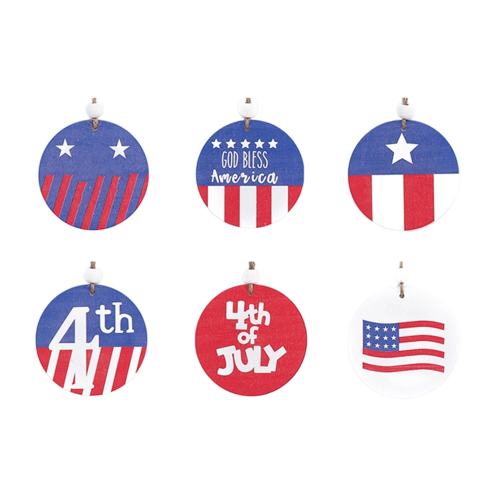 

Round Wooden Hanging Ornaments with Patriotic Print for Indoor and Outdoor Holiday Party Decoration Set of 6 Pieces One Size синий