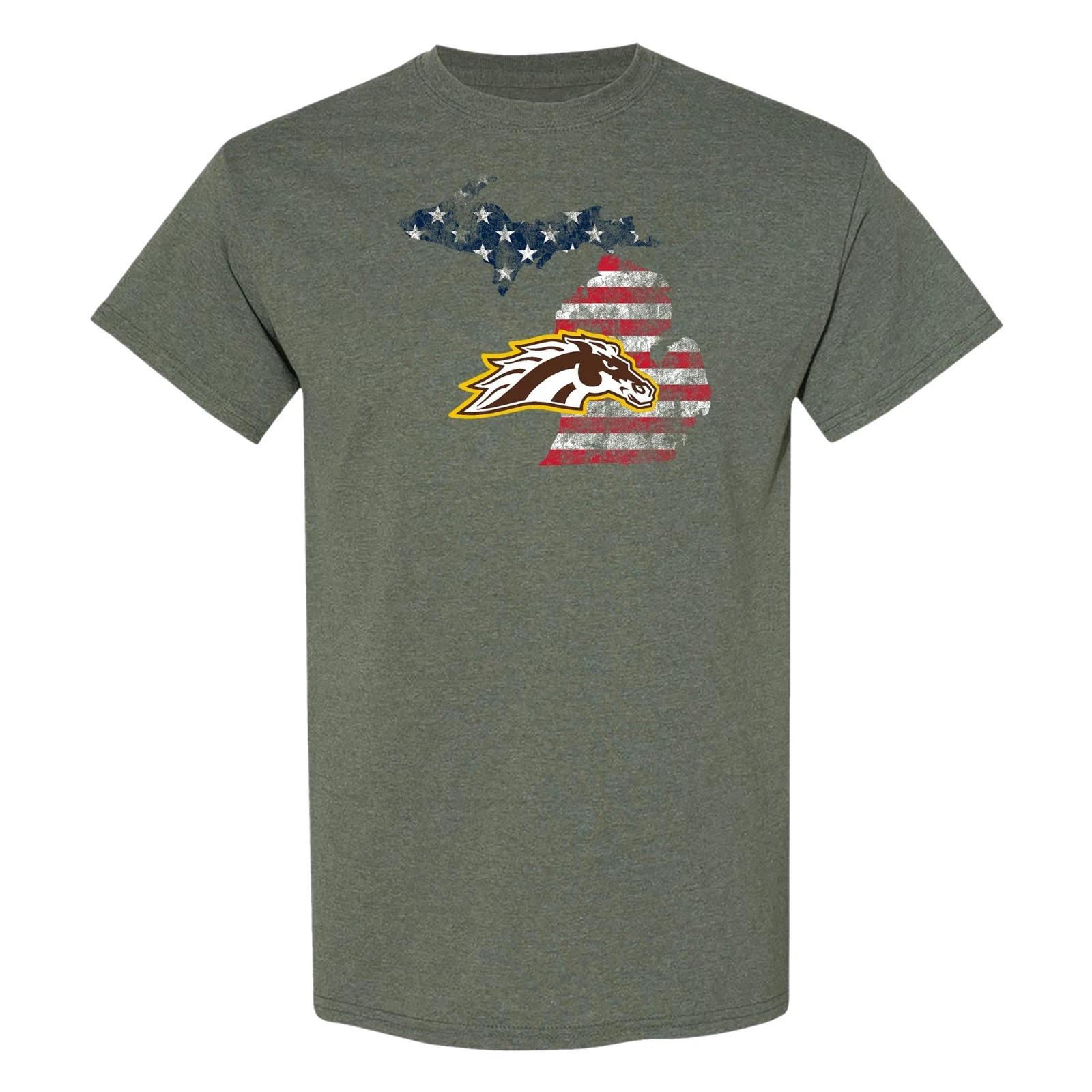 Western Michigan Patriotic State Silhouette T-Shirt - Heather Military 2XL