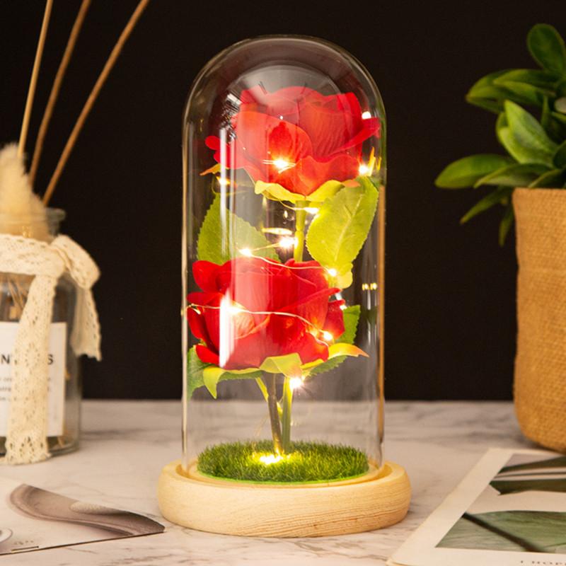Two roses glass cover LED atmosphere light Christmas ornament Valentine's Day gift ornament flower