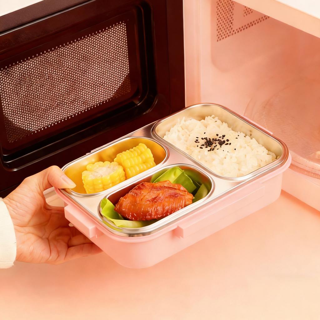 Large Capacity Cartoon Handheld Lunch Box For Kids Students Portable Sealed 304 Stainless Steel Divided Food Container Heatable