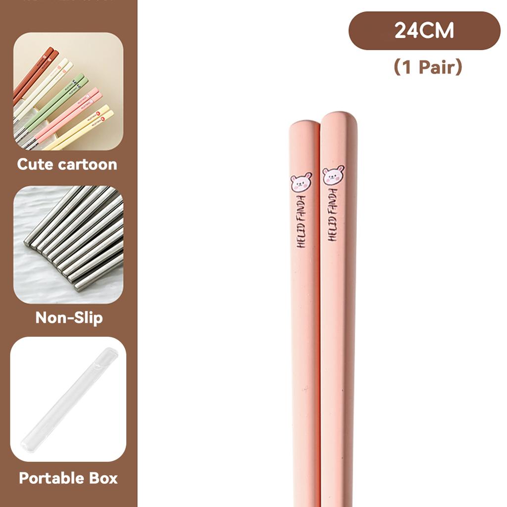 Portable Cute 316 Stainless Steel Non Slip Chinese Chopsticks With Box Reusable Sushi Stick Dishwasher Safe Tableware