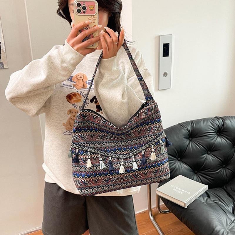 Vintage Women's Bag Tassel Ethnic Handwoven Crossbody for Lady Bag Hippie Sling Shoulder Bags for Ladies Handbag