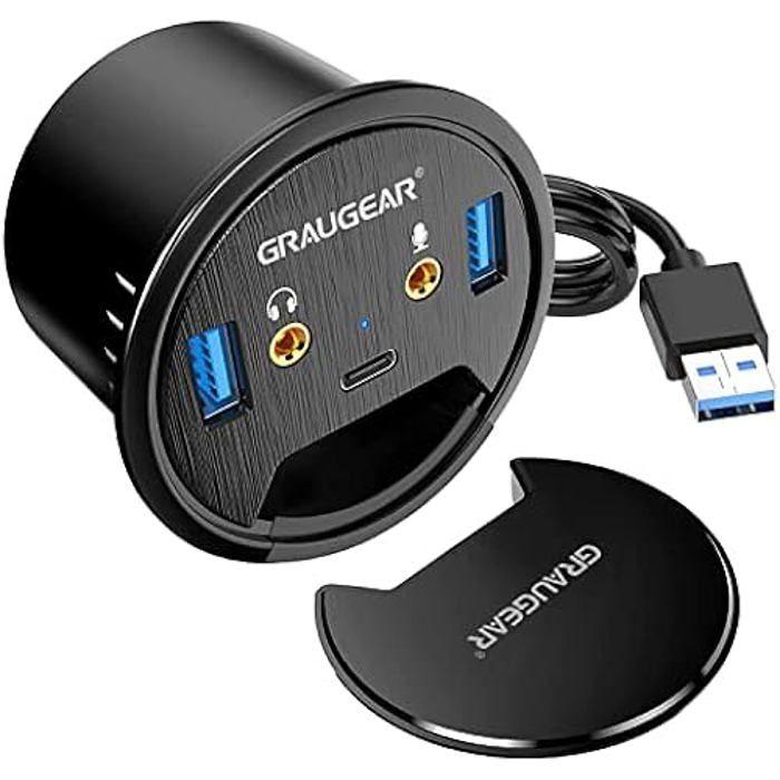 Hub De Table USB 3.0 - GRAUGEAR - G-THUB-AU-60 - 3 Ports - USB-C Et USB-A - Audio I/O