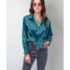Flip Collar Pleated Long Sleeved Women's Satin Shirt, Elegant and Slim Fit, Suitable for Commuting To Work