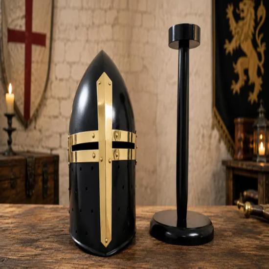 Handmade Black Sugarloaf Helmet Crusader Knight Armor Steel Medieval Helmet Cosplay LARP Collectible Gift