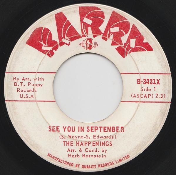 7-дюймовая пластинка HAPPENINGS See You In September B3431X Barry 1966 Канада Рок Б/у